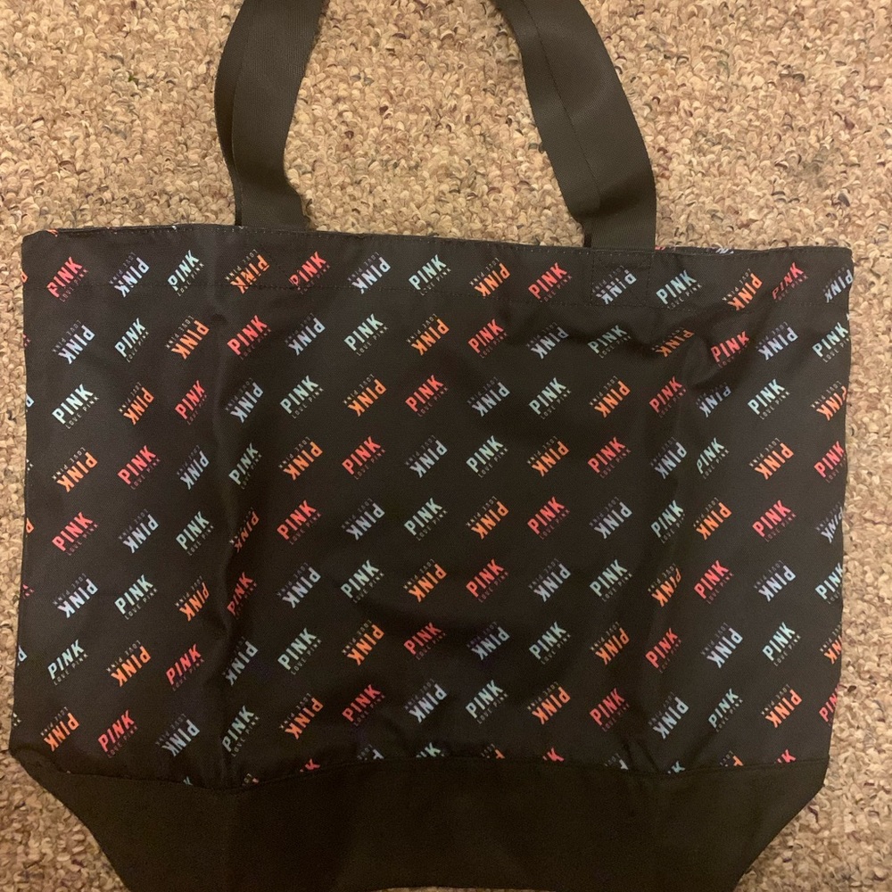 Victoria’s Secret PINK Multicolor Zip Top Weekender Tote Bag Rainbow Lettering
